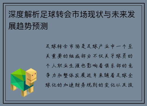 深度解析足球转会市场现状与未来发展趋势预测